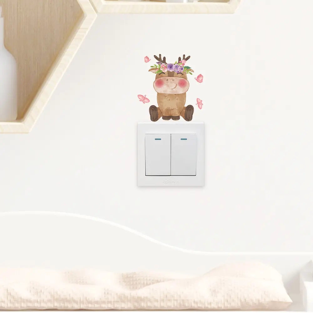 尚易kg24卡通动物开关贴自粘卧室贴纸pv开关装饰墙贴