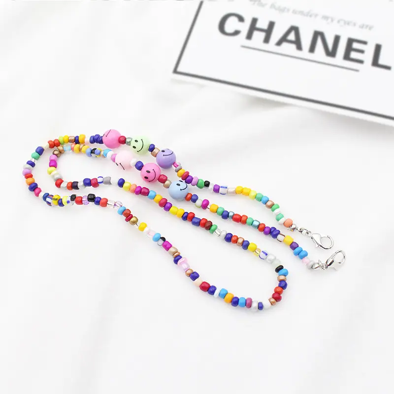 眼镜链高级感欧美彩色链条笑脸眼镜绳防掉挂绳ins串珠口罩挂链女