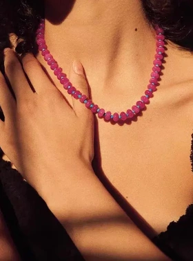 新品waki 热情泡泡糖粉色串珠项链女可爱气质个性锁骨链独特