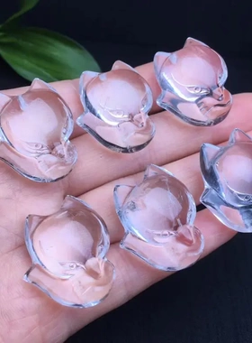 天然白水晶狐狸吊坠水晶狐狸雕刻件九尾狐饰品配件萌狐挂件