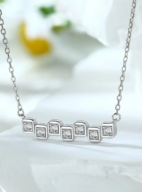欧美925银项链女小众设计个性方块链条吊坠纯银锁骨链百搭ins