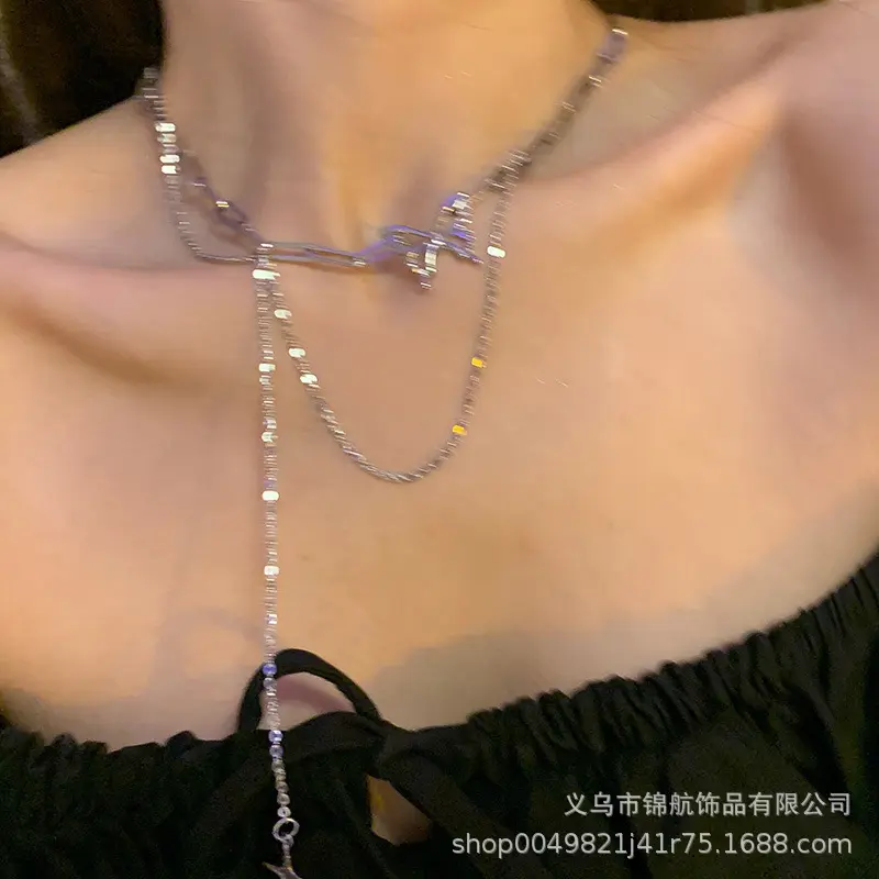 钛钢 项链女小众设计感高级感ins嘻哈双层锁骨链女毛衣链