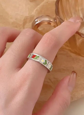 小众设计滴油花朵开口戒指女韩国法式复古个性简约百搭气质指环