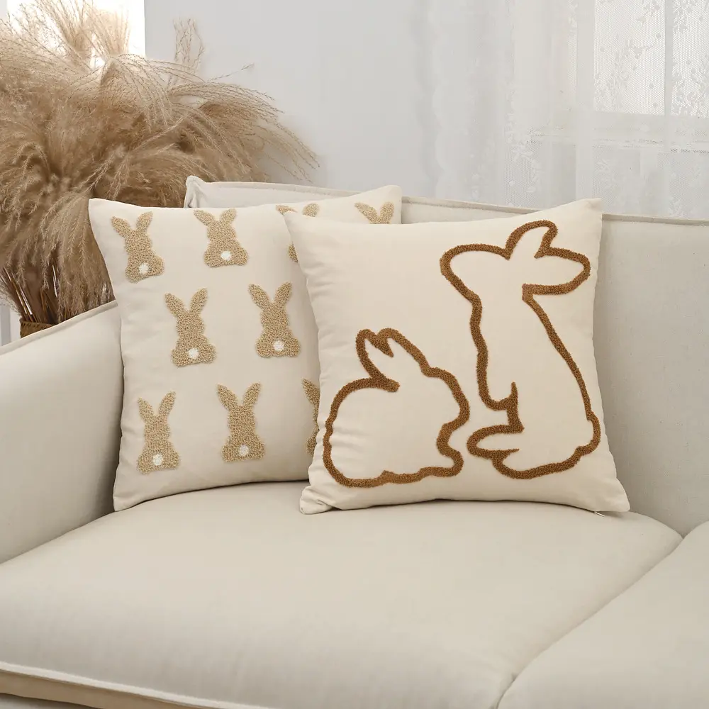 北欧ins绣花兔子抱枕靠垫 复活节客厅沙发床头靠背靠枕抱枕套