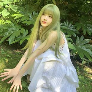 程铭假发棕绿色鞠婧祎同款 假发女长发仿真圆脸显白长直发全头套式