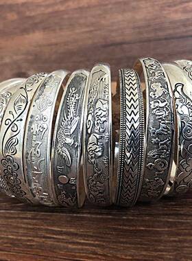 民B1033族风藏苗口银手饰女古雕花开式镯饰品景区摆摊义乌复小手