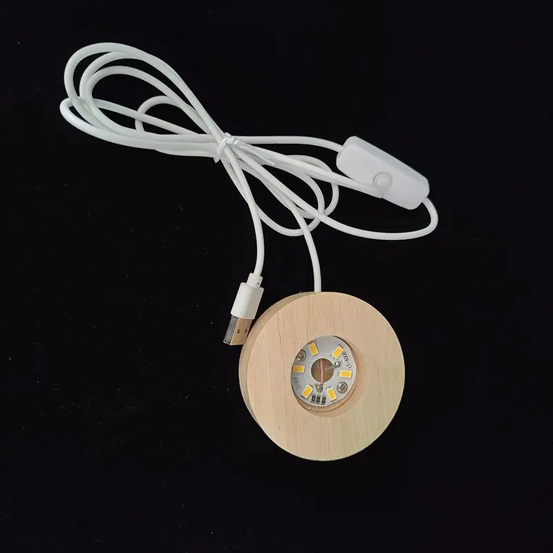 水晶球方体木底座灯座四方led发光灯座 实木底座木托usb直充七彩