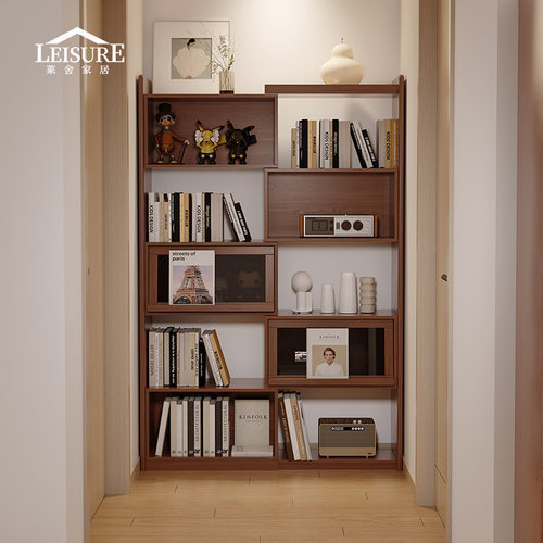 北欧伸缩实木书柜组合