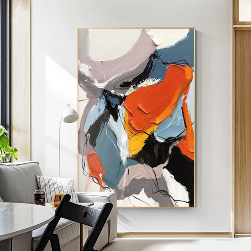 纯手绘油画抽象艺术色块入户玄关装饰画现代简约走廊过道装饰画