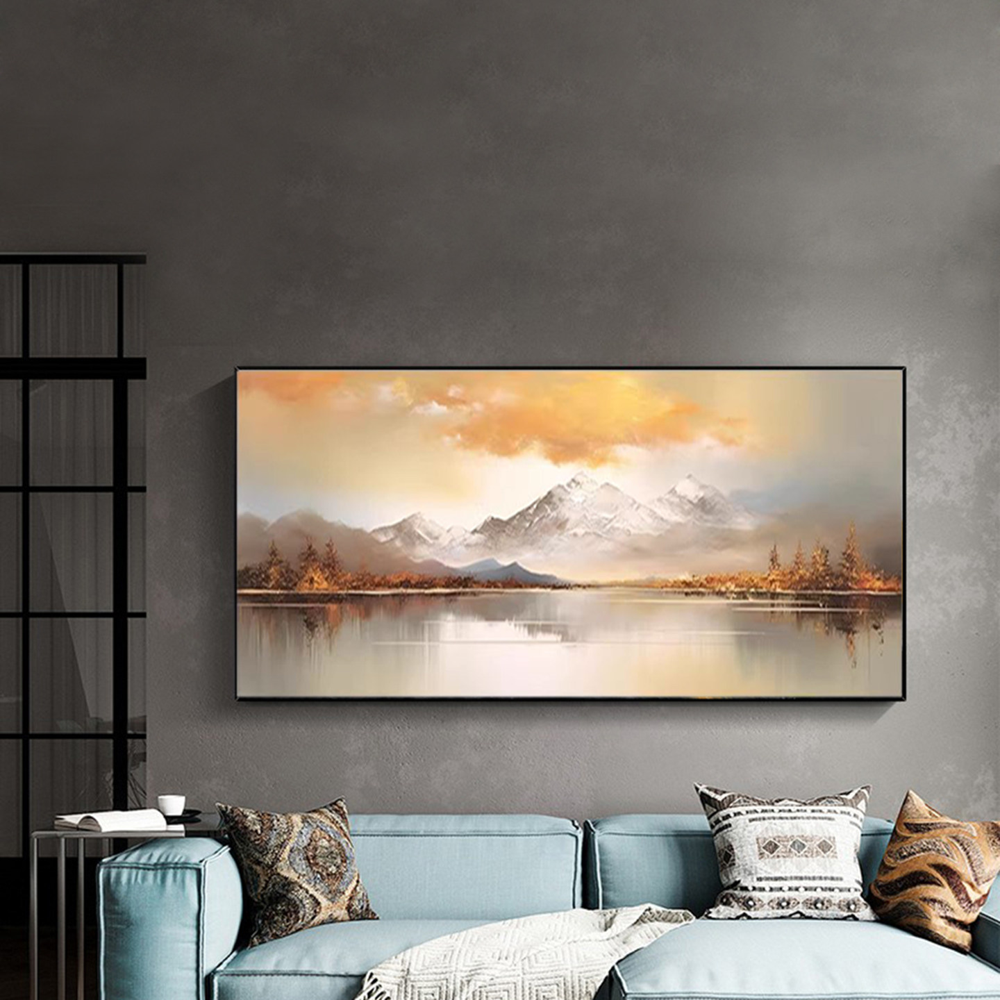 可班手绘油画海浪横版客厅挂画
