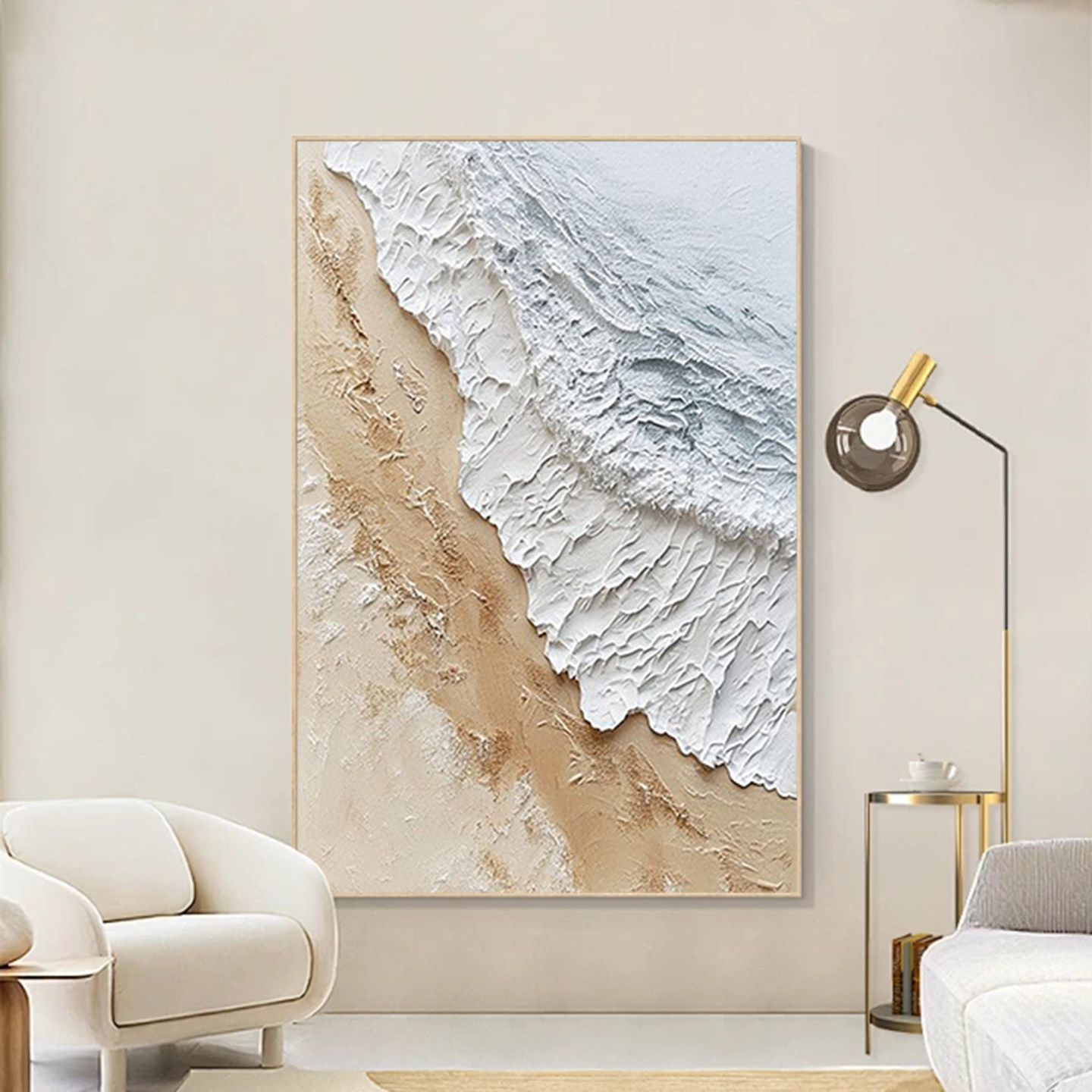 可班艺术纯手绘油画立体海浪油画