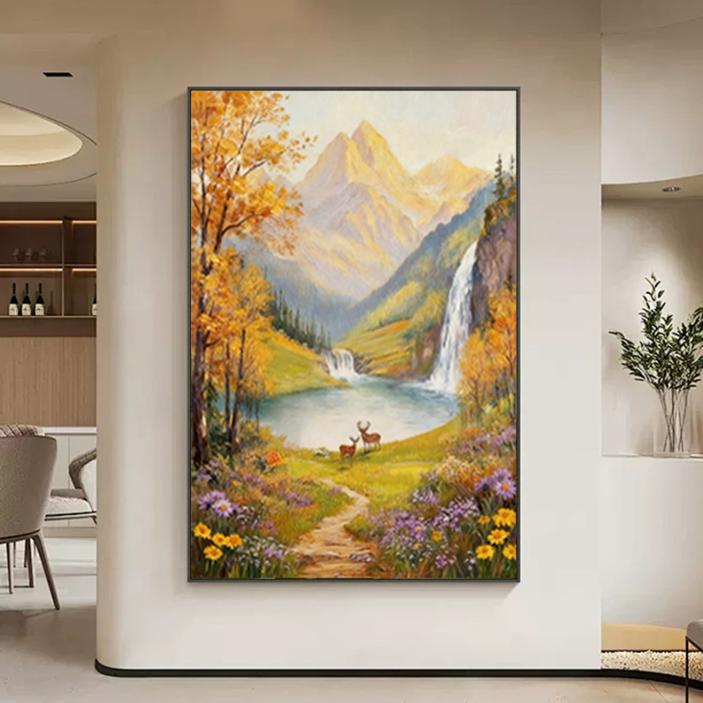 可班手绘油画鹿鸣秋涧客厅装饰画