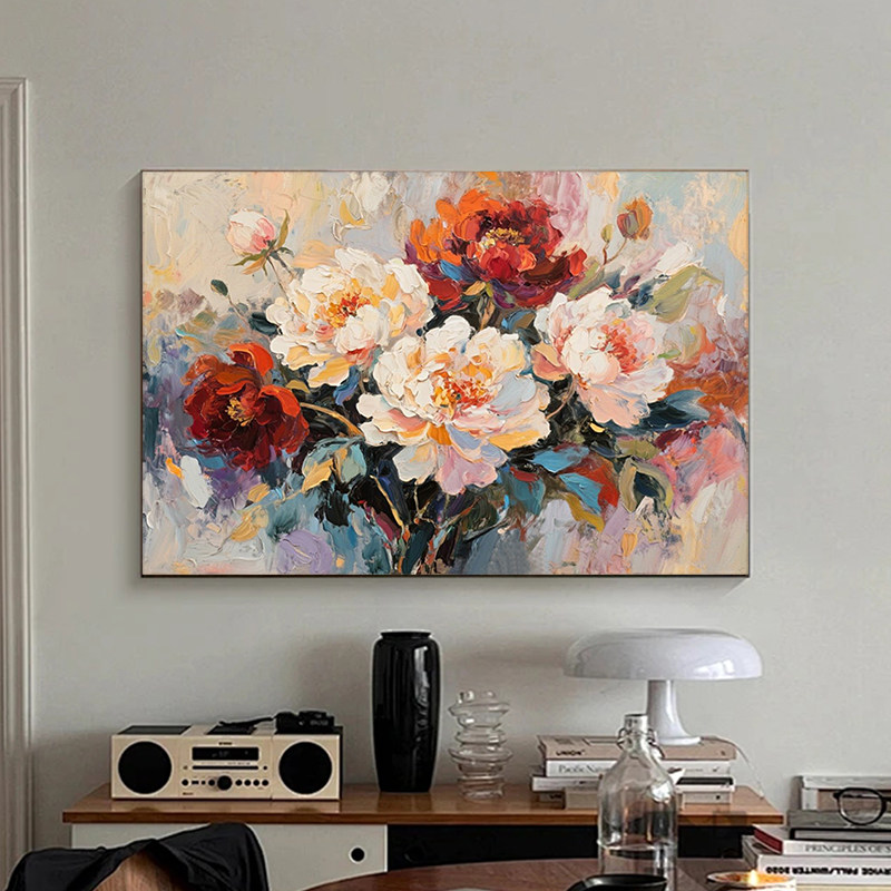 纯手绘油画富贵花开印象花卉沙发背景墙客厅书房艺术装饰挂画