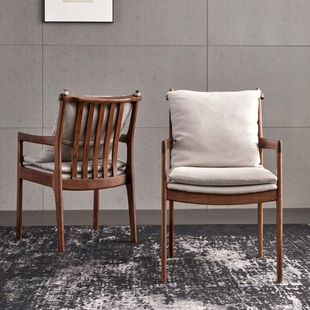 巴顿扶手椅实木餐椅黑胡桃木电脑书桌椅靠背椅家用久坐软包休闲椅