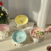 宠物碗陶瓷碗猫碗狗碗食盆防打翻缓食碗护颈碗高脚碗猫食盆高脚碗