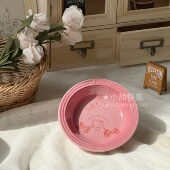 酷彩LE陶瓷大口径盘子增猫咪狗狗奶盆罐头餐粉色可爱猫碗餐前盘