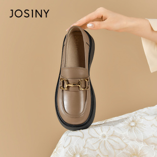 英伦风百搭棕色潮流小皮鞋 正品 新款 卓诗尼圆头方扣厚底乐福鞋 秋季