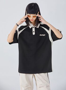 Sview 美式侧边条纹拼接撞色字母印花宽松短袖Polo衫 男女同款