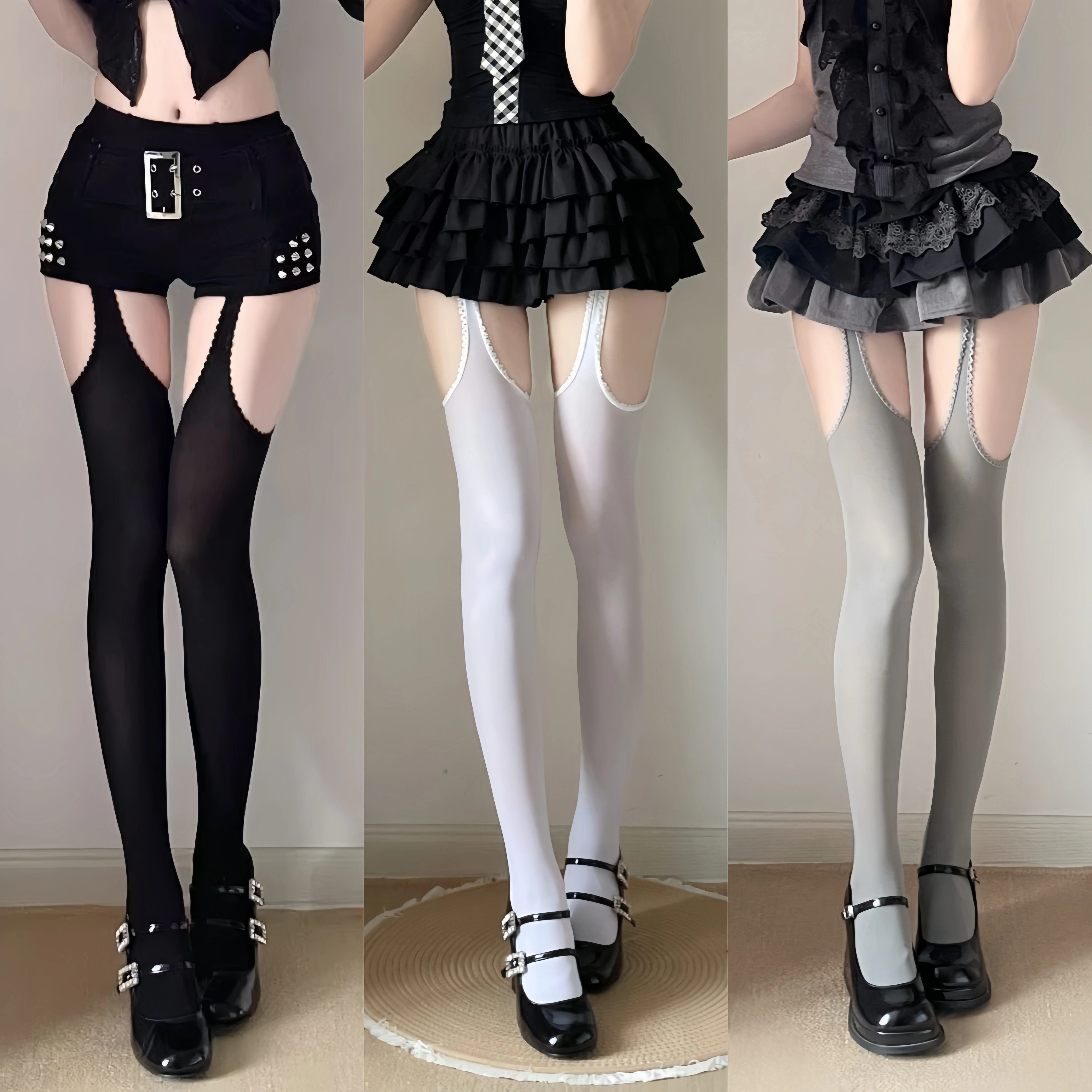 80d厚黑四面镂空吊带丝袜辣妹天鹅绒jk女性感连裤打底袜开裆免脱