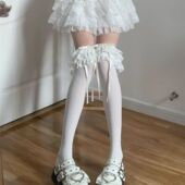 洛丽塔风蕾丝多层大花边小腿袜日系jk蝴蝶结甜美中筒袜子女lolita