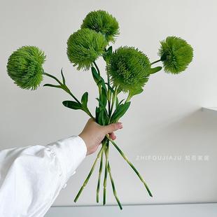 软胶手感绿毛球仿真花高端轻奢客厅装饰花摆件家居插花假花绿石竹