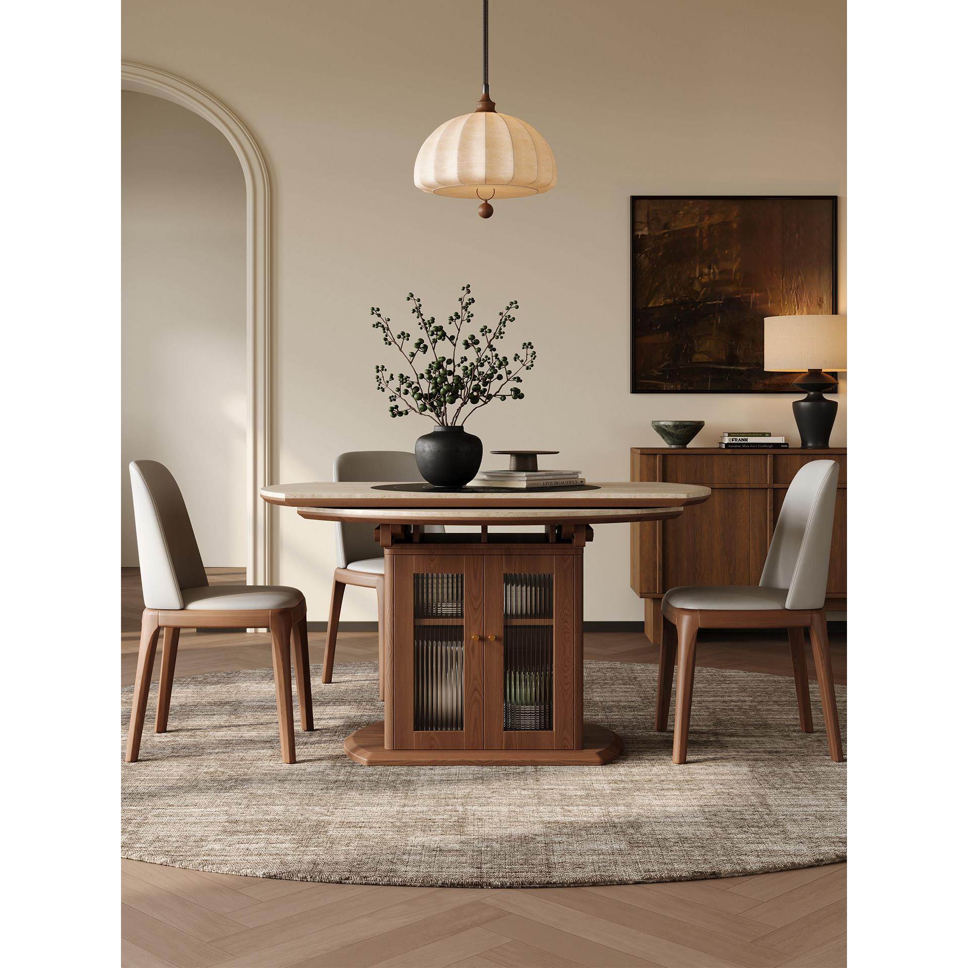 实木板岩可伸缩餐桌，内置电加热盘转盘与电磁炉存储方形和圆形餐,住宅家具,岩板餐桌,淘宝优惠券,粉丝福利购,淘宝优惠卷