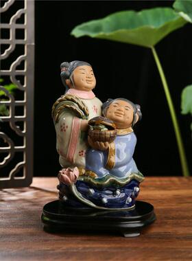 合河寒山石湾陶瓷人偶人物装饰工艺品精品中国婚礼桌面摆件