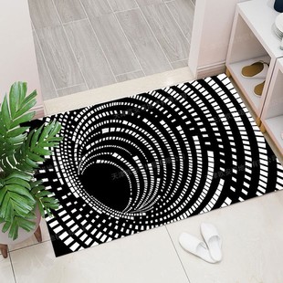 3D眩晕地毯图案卧室客厅茶几地毯黑白陷井地垫直供可