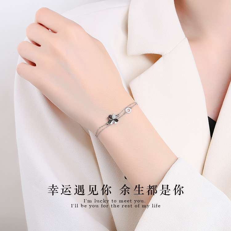 纯银四手链女韩系小众高级感轻奢in风双层手饰夏520礼物