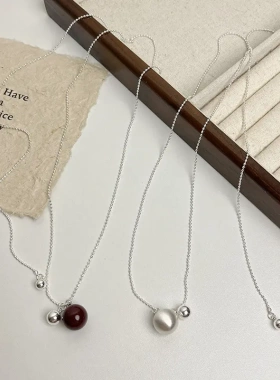 极简风拉丝银球可抽拉项链女高级感轻奢风时尚百搭毛衣链