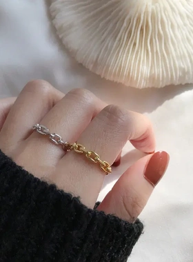 韩国in博主同款猪鼻子极简金属高级感戒指 几何麻花链条开口指环