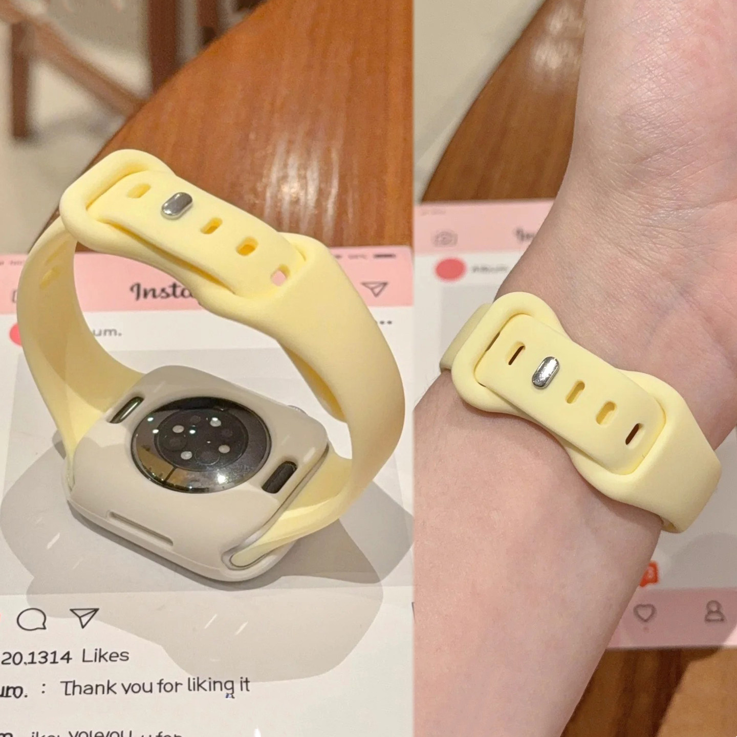 适用iWatchs11表带新款苹果手表s10奶黄小蛮腰液态硅胶applewatchS9876表带se华为Fit4/Fit3柔软小米9Pro夏天