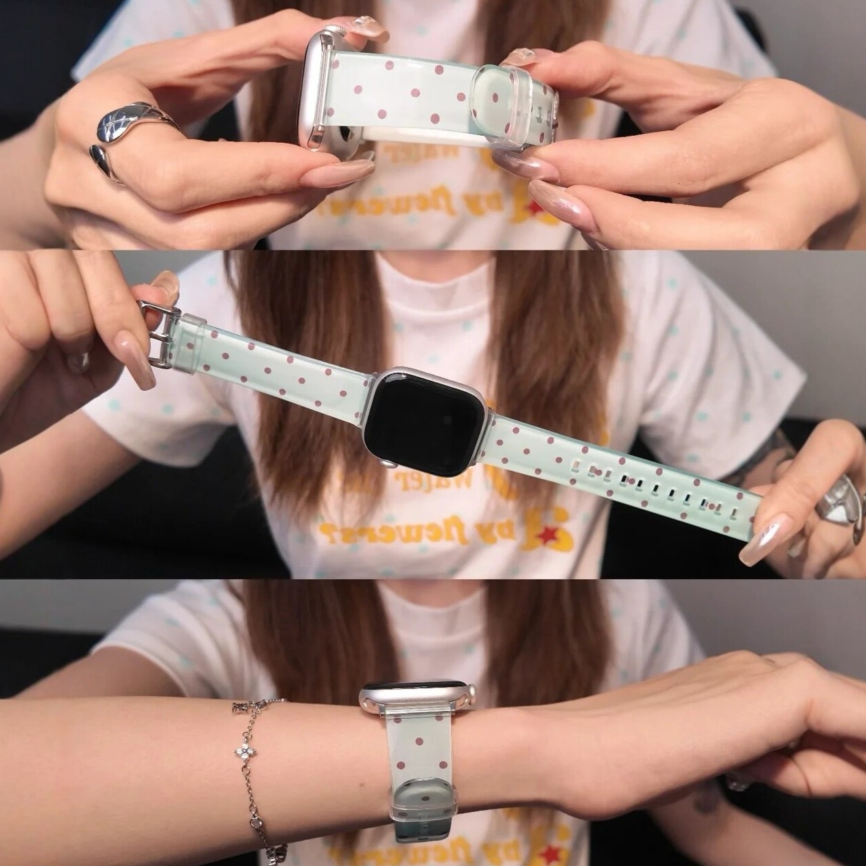 适用iWatchs11新款华为Fit5韩女果冻双色波点TPU表带applewatchs10S98se小众女款FIT43小米10Pro红米65高级感
