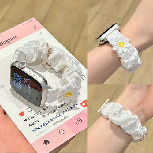 适用iWatchs11代新款华为FIT5挑染花朵弹力发圈表带苹果手表s10987se舒适FIT43小米10Pro女款红米6高级感透气