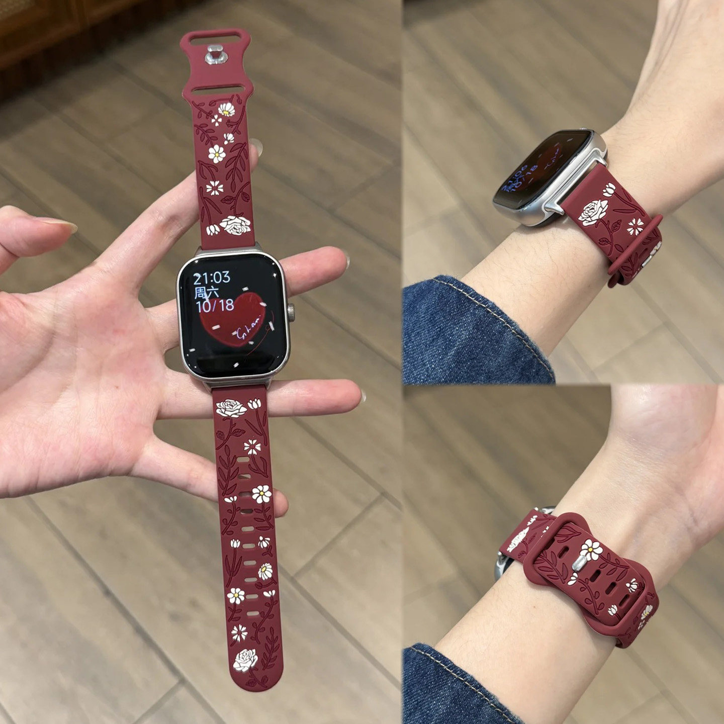 【彩色玫瑰浮雕】适用华为FIT5高质感fit3液态硅胶表带Fit4Pro高级iWatchs11苹果s10S98se舒适小米9Pro红米65