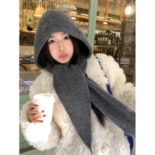 秋冬新款拉克拉法帽针织含帽子围脖一体护耳头套韩里韩气的帽子