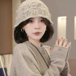 镂空花边包头针织渔夫帽女森系毛线帽子秋冬新款韩版大头围冷帽