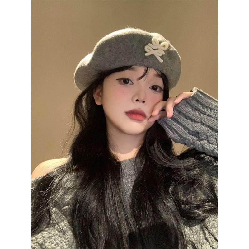 蝴蝶结灰色毛呢贝雷帽女冬季显脸小画家帽大头围韩里韩气的帽子,服饰配件/皮带/帽子/围巾,帽子,淘宝优惠券,粉丝福利购,淘宝优惠卷