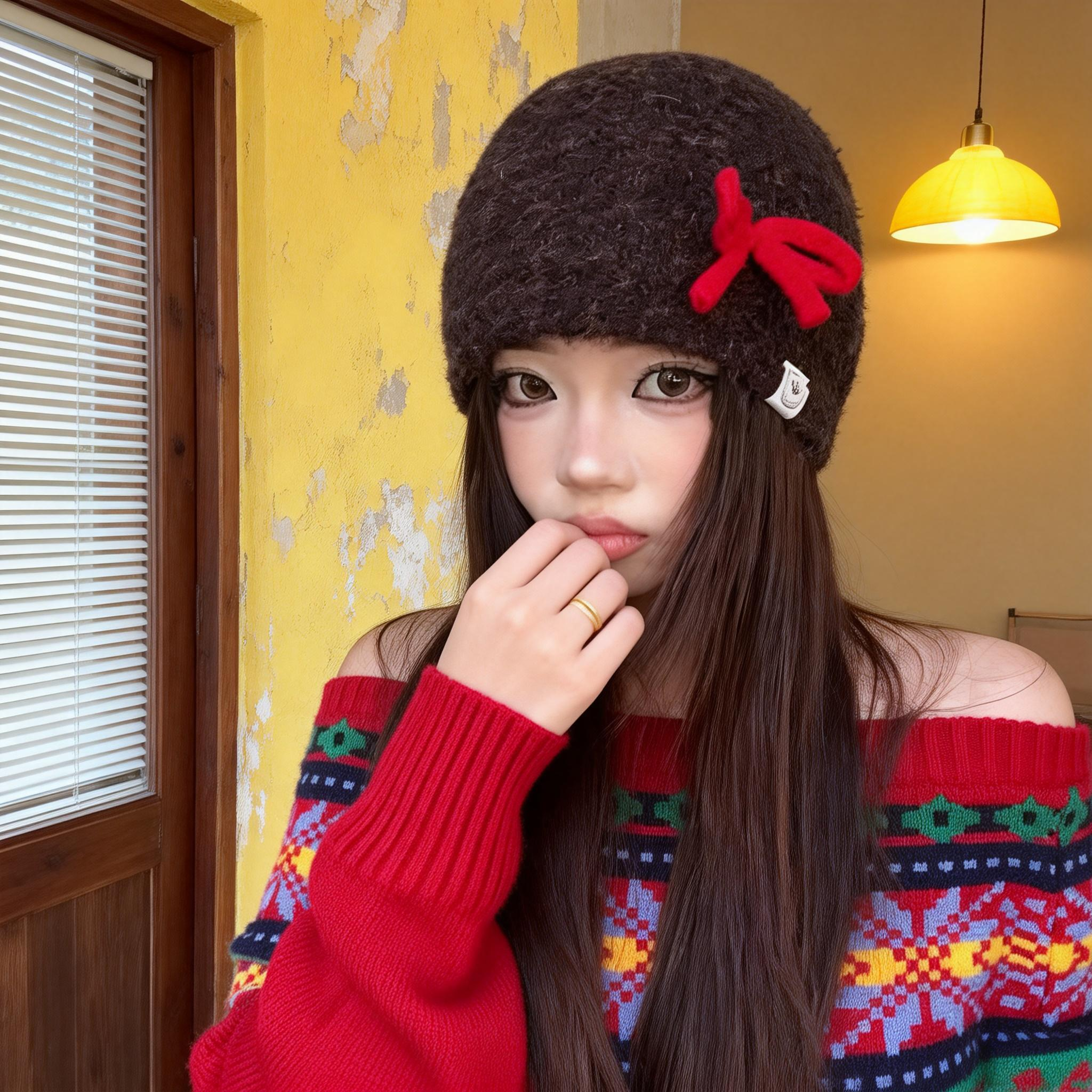 甜美蝴蝶结针织帽女秋冬季韩系氛围感毛线帽棕色保暖护耳帽子冷帽,服饰配件/皮带/帽子/围巾,帽子,淘宝优惠券,粉丝福利购,淘宝优惠卷