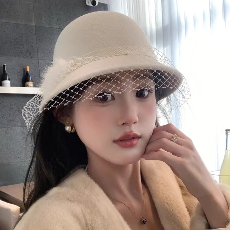 蝴蝶结毛呢网纱毛呢盆帽英伦秋冬新款法式复古渔夫帽千金帽子礼帽,服饰配件/皮带/帽子/围巾,帽子,淘宝优惠券,粉丝福利购,淘宝优惠卷