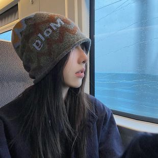 蓝调灰色套头帽秋冬卷边复古包头帽子女韩版时髦气质显脸小堆堆帽