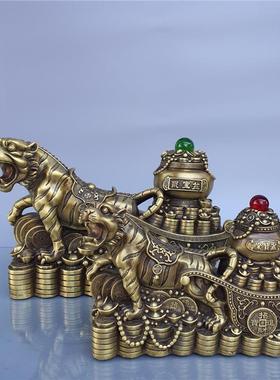 黄铜老虎聚宝盆摆件虎拉聚宝盆公司前台生肖动物装饰工艺品摆件