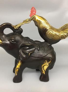 仿古铜包浆鸡象如意摆件铜鸡铜大象铜吉祥(鸡象)如意旺运家工艺品