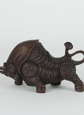 纯黄铜 斗牛摆件生肖牛铜牛 中式桌面家居玄关装饰工艺礼品摆件