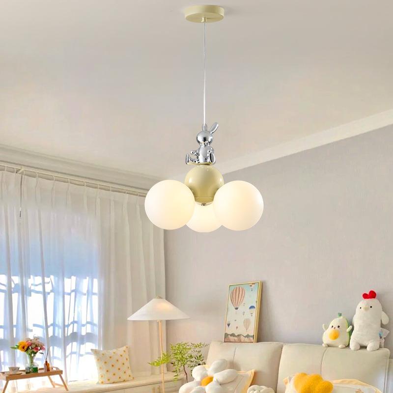 儿童房灯卧室吊灯北欧奶油风卡通小熊兔子温馨浪漫男女孩房间灯具