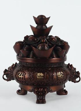 纯黄铜新款元宝聚宝盆铜摆件创意中式家居桌面聚宝盆装饰工艺礼品