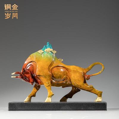 铜金岁月开山立业铜牛摆件工艺品家居客厅办公室铜器装饰开业礼品