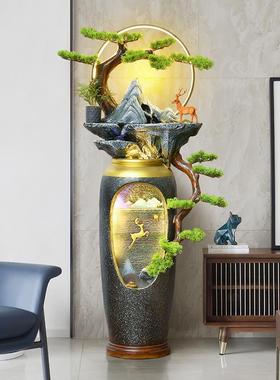 新中式客厅大型落地摆件假山鱼缸流水喷泉高档玄关隔断庭院水幕墙