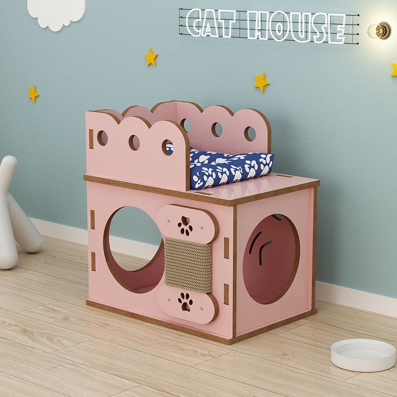 猫窝猫隧道四季通用可坐木质猫钻洞猫抓板猫屋小型犬宠物窝猫房子
