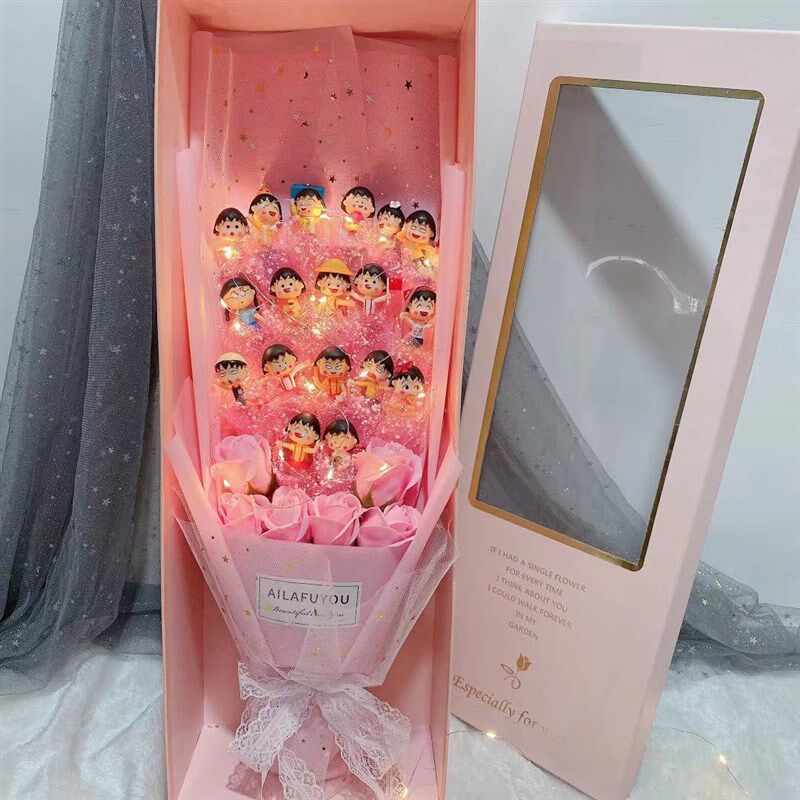 樱桃小丸子公仔卡通花束闺蜜生日礼物玫瑰创意实用礼盒送女友圣诞
